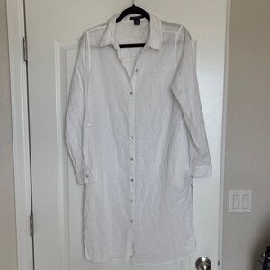Tahari White Linen Shirt Cover Up Dress